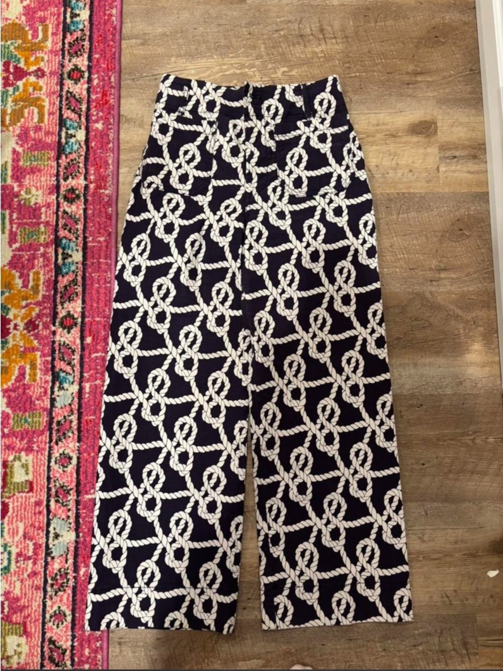 Anthropologie Maeve Navy and White Rope-Print Nautical Trousers Size 25